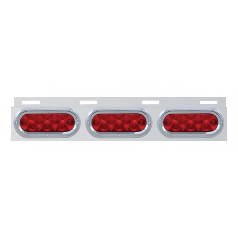 Stainless Steel Top Mud Flap Light Bracket W/ Three 10 Led Oval Light W/ Visor - Red Lens