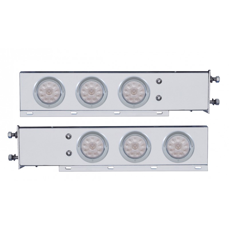 (2/Bulk) Economy 430 Stainless Steel Spring Loaded Rear Light Bar W/ Six 10 Red Led 4" Light W/ Visor - Clear Lens (3 3/4" B.P.)