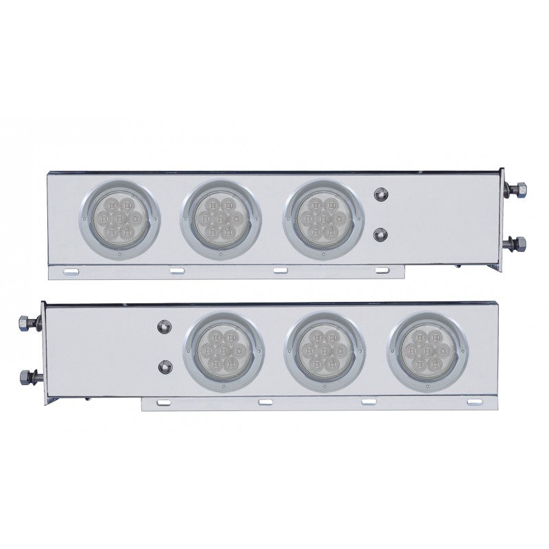 (2/Bulk) Economy 430 Stainless Steel Spring Loaded Rear Light Bar W/ Six 7 Red Led 4" Light W/ Visor - Clear Lens (3 3/4" B.P.)