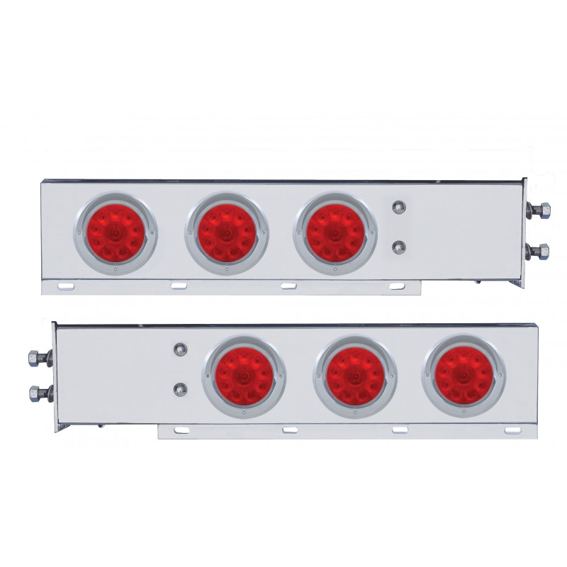 (2/Bulk) Economy 430 Stainless Steel Spring Loaded Rear Light Bar W/ Six 10 Red Led 4" Light W/ Visor - Red Lens (2" B.P.)