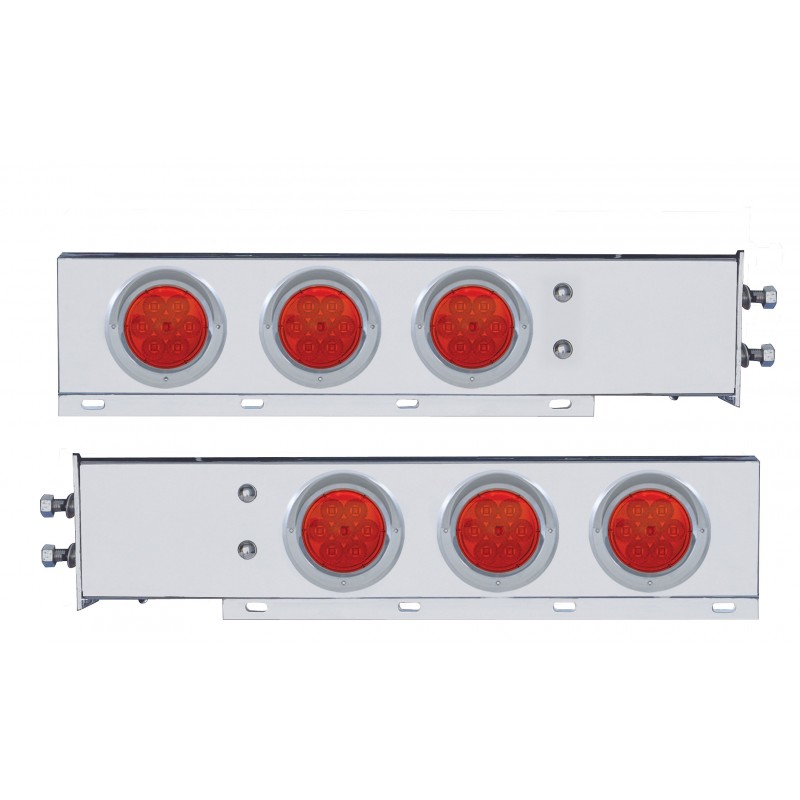 (2/Bulk) Economy 430 Stainless Steel Spring Loaded Rear Light Bar W/ Six 7 Red Led 4" Light W/ Visor - Red Lens (2" B.P.)