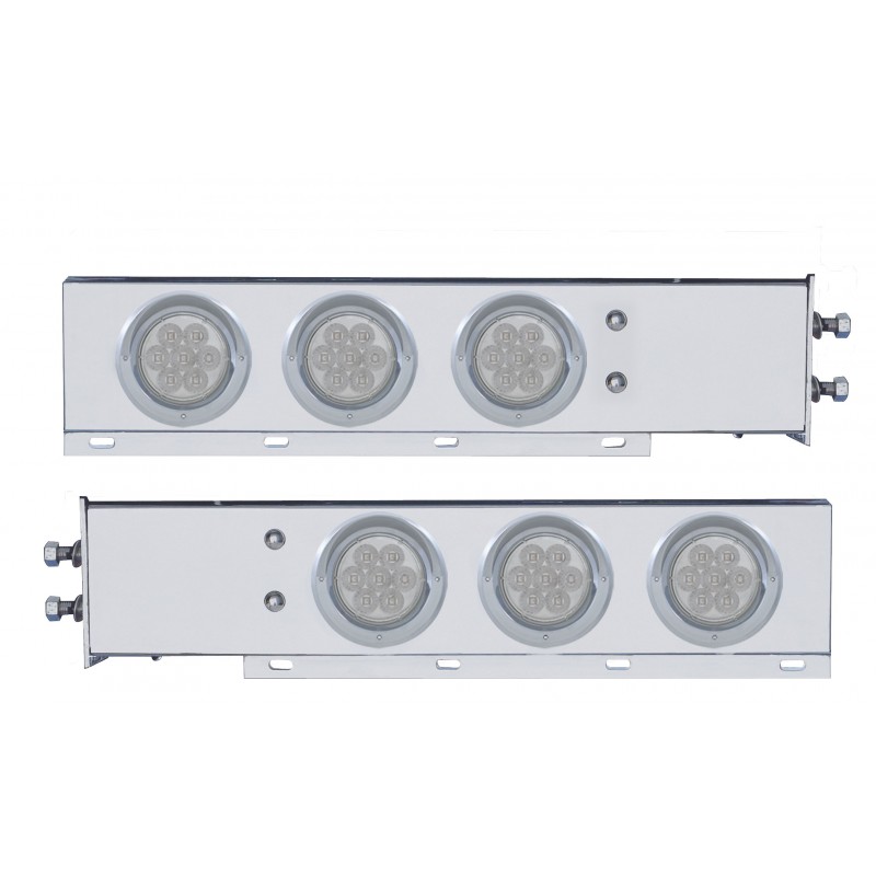 (2/Bulk) Economy 430 Stainless Steel Spring Loaded Rear Light Bar W/ Six 7 Red Led 4" Light W/ Visor - Clear Lens (2" B.P.)