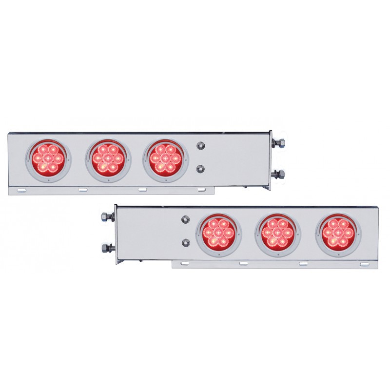 (2/Bulk) Chrome Spring Loaded Rear Light Bar W/ Six 7 Red Led 4" Red Lens Light W/ Visor - 3 3/4" Bolt Pattern