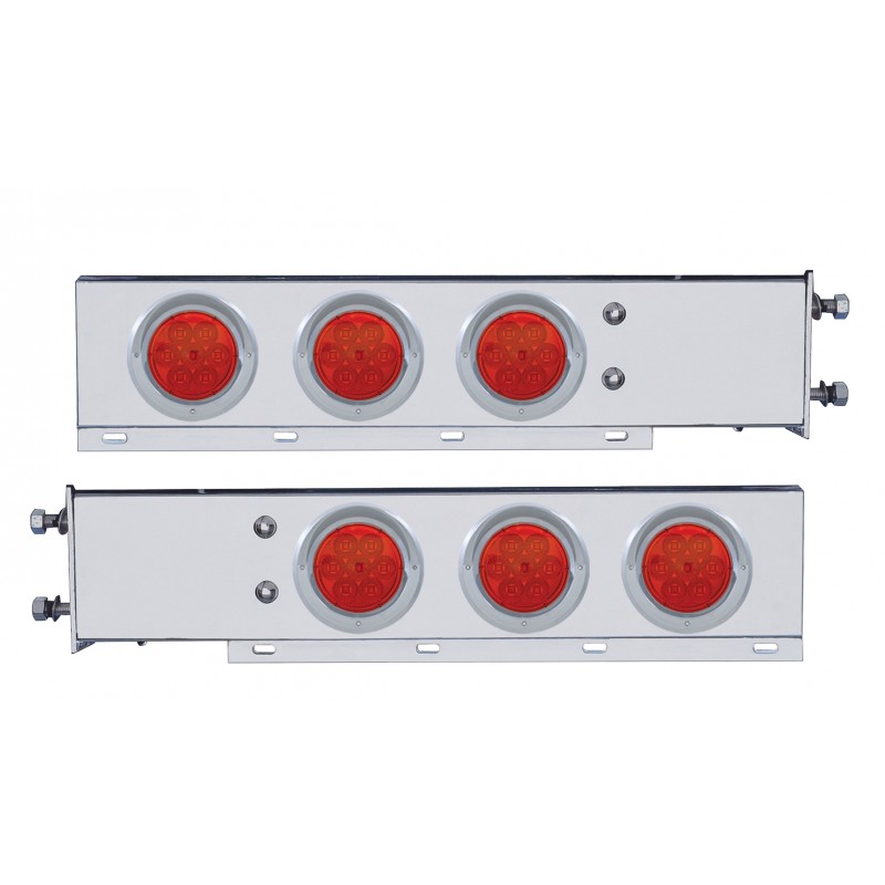(2/Bulk) Stainless Steel Spring Loaded Rear Light Bar W/ Six 7 Red Led 4" Red Lens Light W/ Visor - 3 3/4" Bolt Pattern