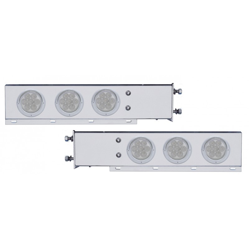 (2/Bulk) Stainless Steel Spring Loaded Rear Light Bar W/ Six 7 Red Led 4" Clear Lens Light W/ Visor - 3 3/4" Bolt Pattern
