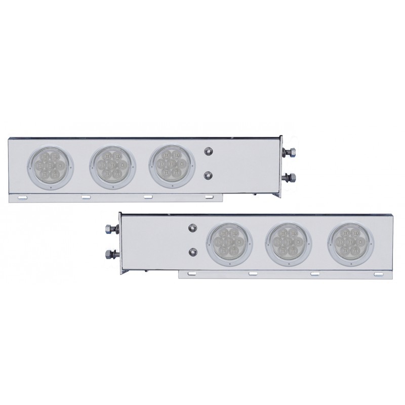 (2/Bulk) Chrome Spring Loaded Rear Light Bar W/ Six 7 Red Led 4" Clear Lens Light W/ Visor - 2 1/2" Bolt Pattern