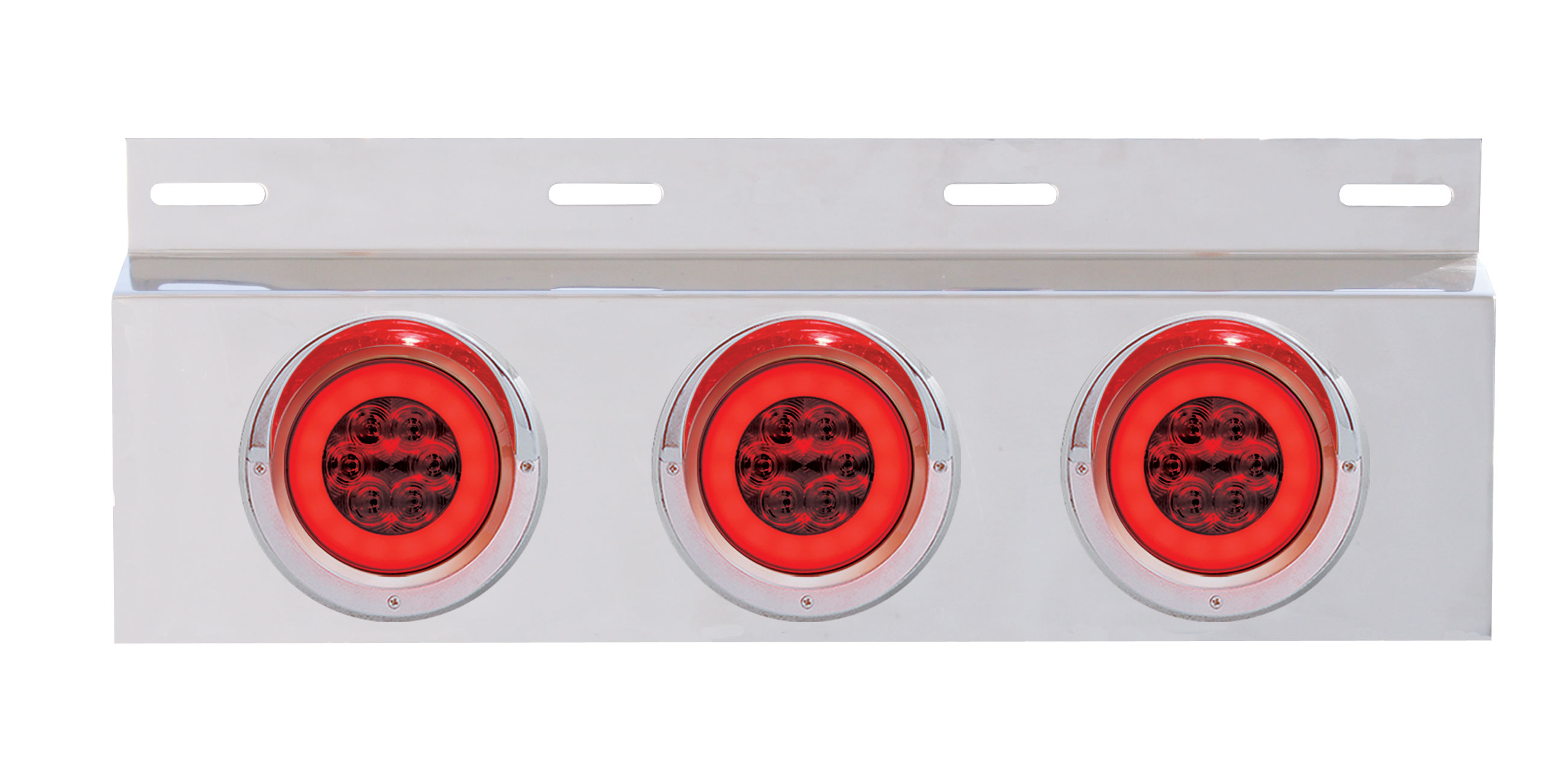 Stainless Steel Top Mud Flap Light Bracket W/ Three 21 Red Led 4" "Glo" Light W/Visor - Red Lens