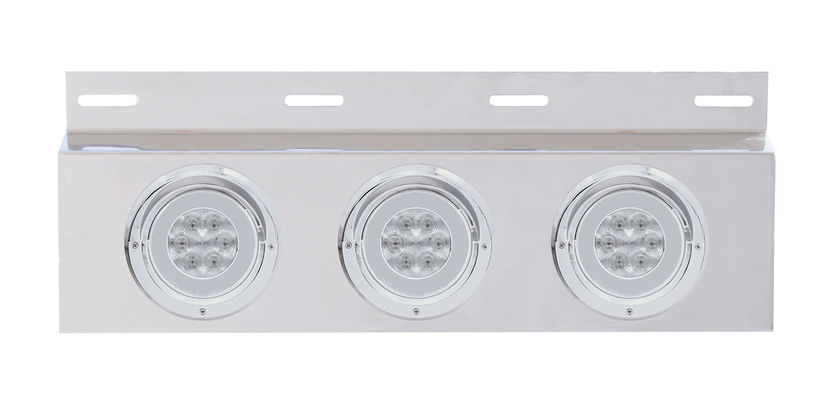 Stainless Steel Top Mud Flap Light Bracket W/ Three 21 Red Led 4" "Glo" Light W/Visor - Clear Lens