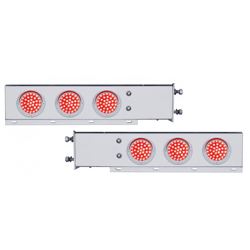 (2/Bulk) Economy 430 Stainless Steel Spring Loaded Rear Light Bar W/ Six 36 Red Led 4" Red Lens Light W/ Visor - 3 3/4" Bolt Pattern