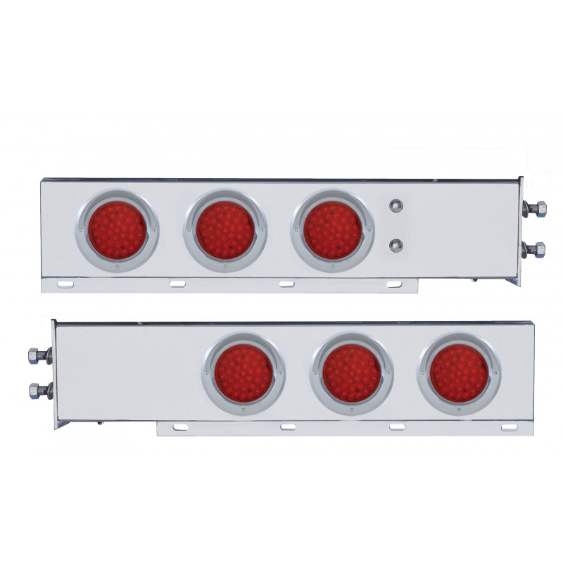 (2/Bulk) Economy 430 Stainless Steel Spring Loaded Rear Light Bar W/ Six 36 Red Led 4" Red Lens Light W/ Visor - 2" Bolt Pattern