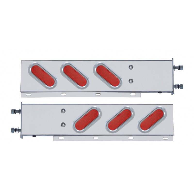 (2/Bulk) Stainless Steel Rear Light Bar With Six 19 Red Led Oval Red Lens Light With Visor - 3 3/4" Bolt Pattern