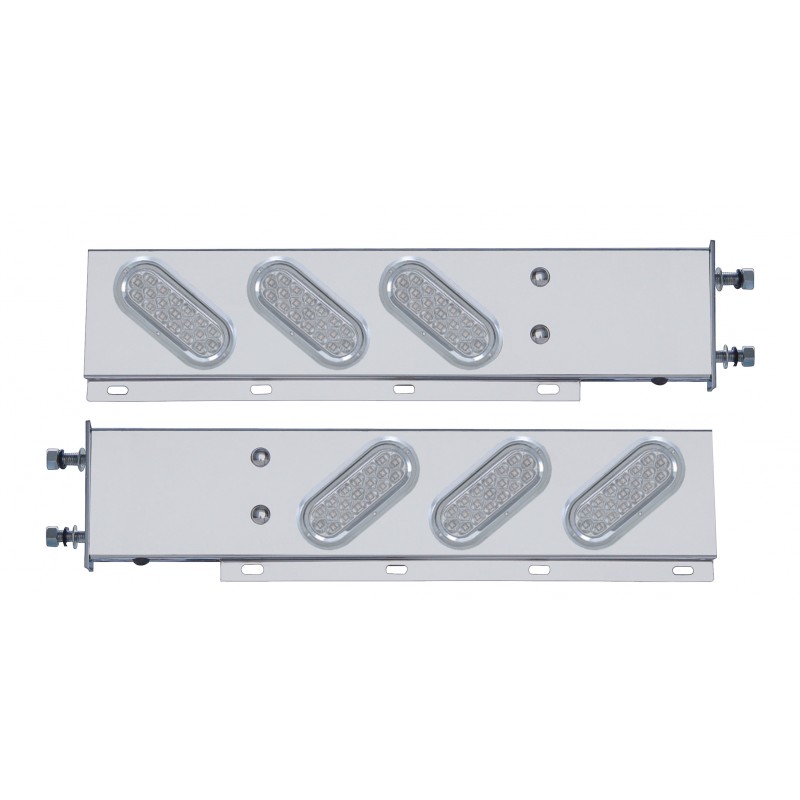 (2/Bulk) Stainless Steel Rear Light Bar With Six 19 Red Led Oval Clear Lens Light With Visor - 3 3/4" Bolt Pattern