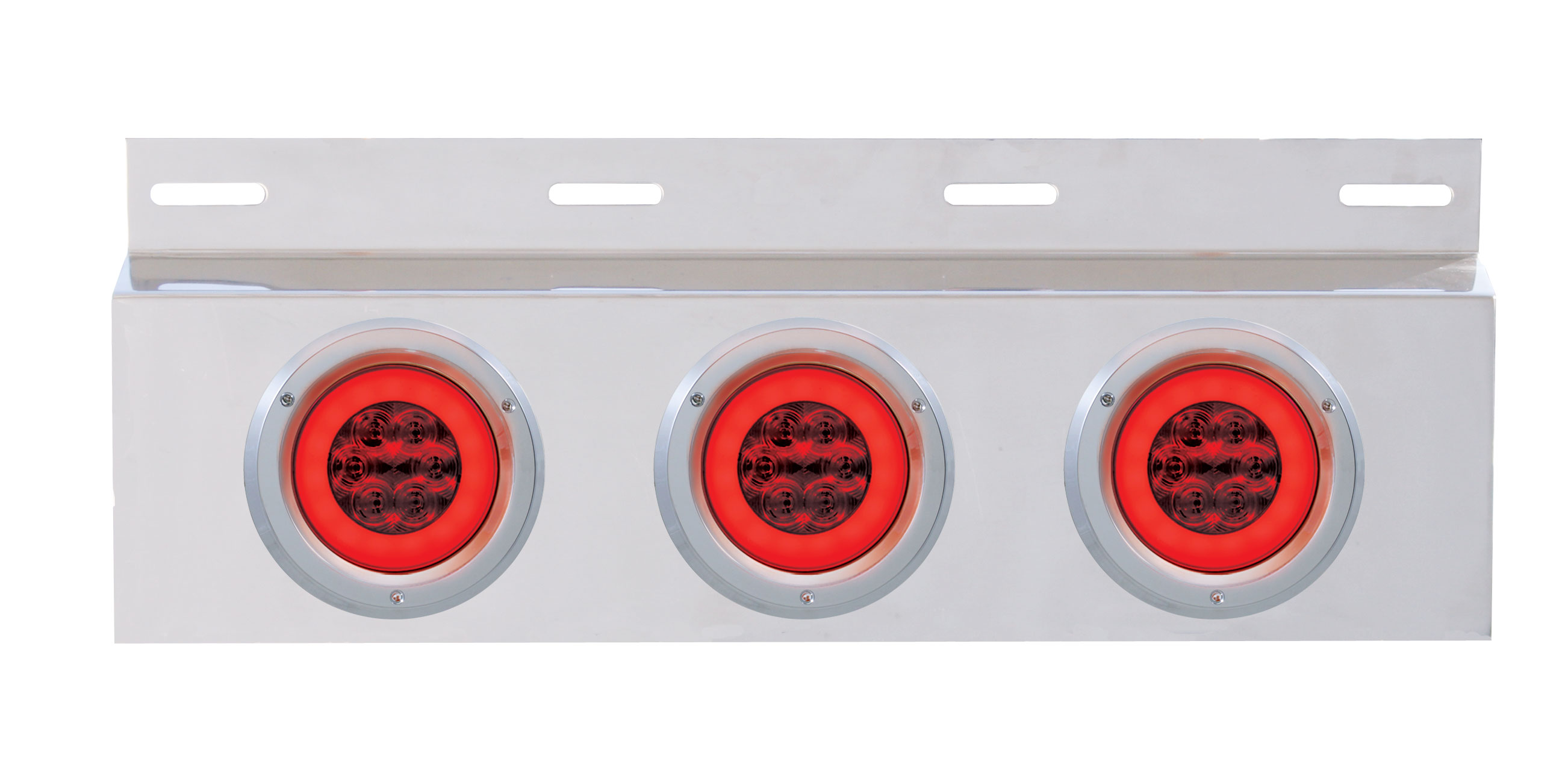 Stainless Steel Top ,Ud Flap Light Bracket W/Three 21 Red Led "Glo" Light W/ Bezel - Red Lens