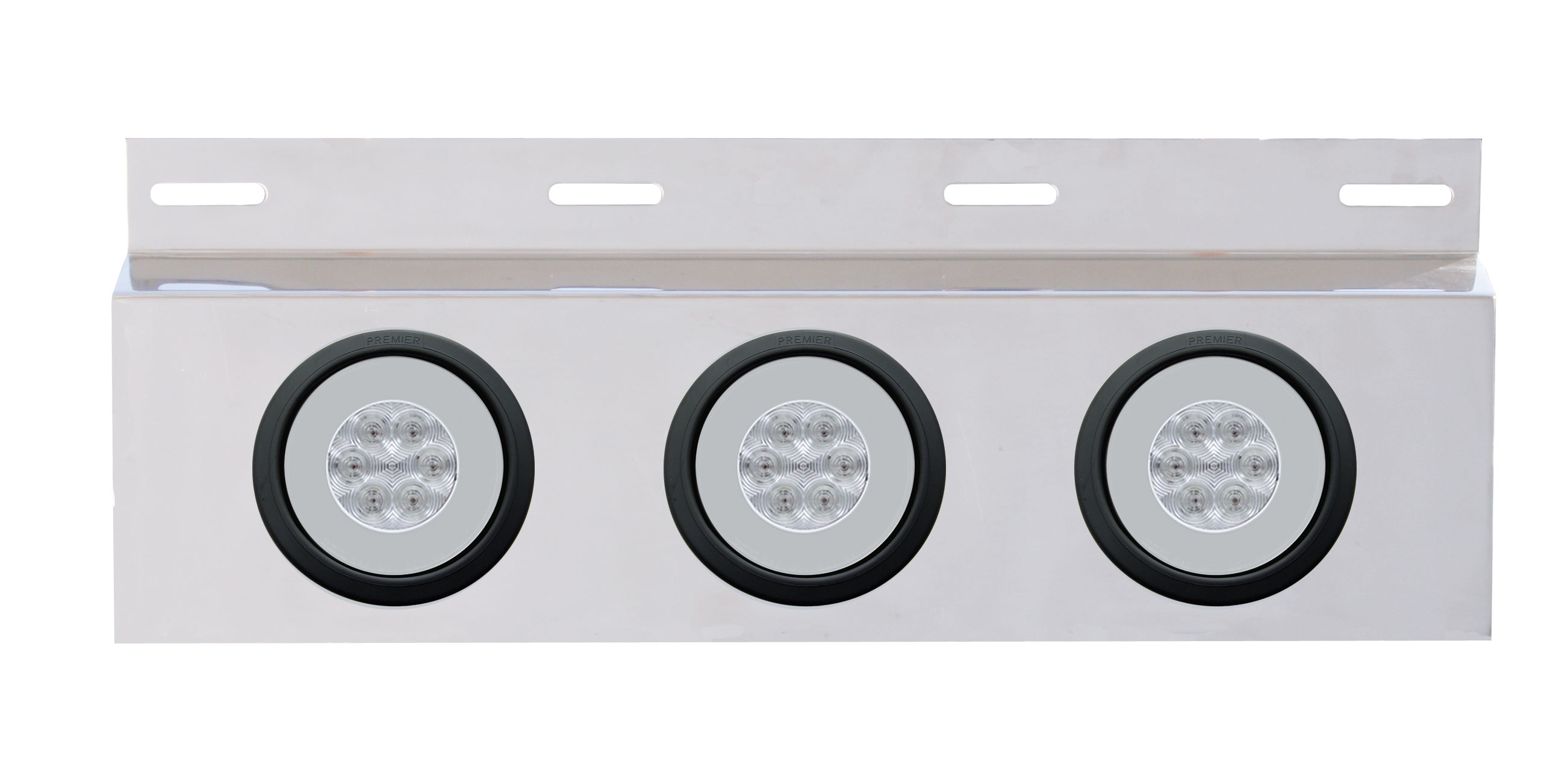 Stainless Steel Top ,Ud Flap Light Bracket W/Three 21 Red Led "Glo" Light W/ Grommet - Clear Lens