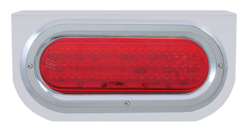 Stainless Steel Light Bracket W/ 60 Red Led Oval Light W/ Bezel - Red Lens