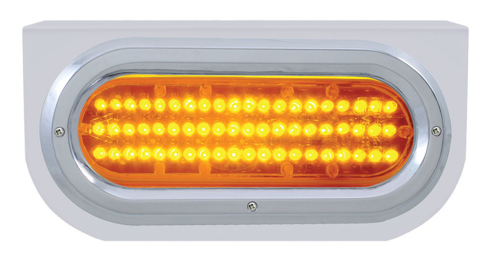 Stainless Steel Light Bracket W/ 60 Amber Led Oval Light W/ Bezel - Amber Lens