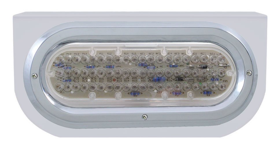 Stainless Steel Light Bracket W/ 60 Red Led Oval Light W/ Bezel - Clear Lens