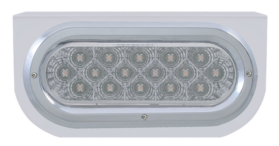 Stainless Steel Light Bracket W/ 16 Amber Led Oval Light W/ Bezel - Clear Lens
