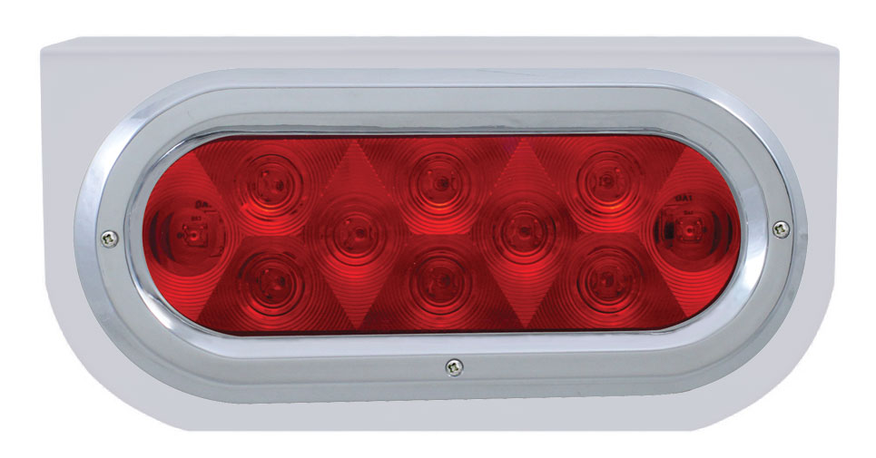 Stainless Steel Light Bracket W/ 10 Red Led Oval Light W/ Bezel - Red Lens