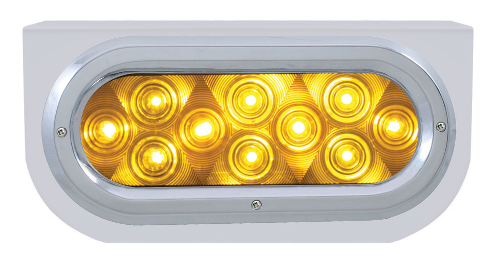 Stainless Steel Light Bracket W/ 10 Amber Led Oval Light W/ Bezel - Amber Lens