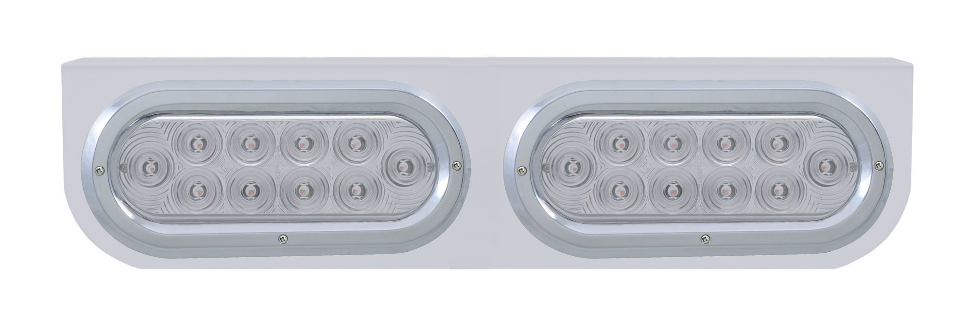 Stainless Steel Light Bracket W/ 10 Red Led Reflector Oval Light W/ Bezel - Clear Lens