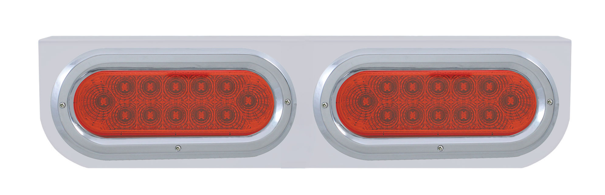 Stainless Steel Light Bracket W/ Two 12 Red Led Oval Light W/ Bezel - Red Lens