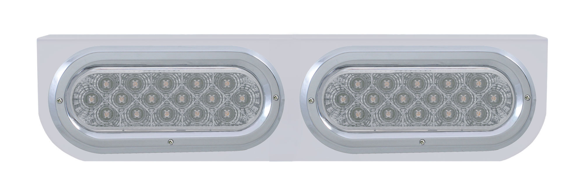 Stainless Steel Light Bracket W/ Two 16 Amber Led Oval Light W/ Bezel - Clear Lens