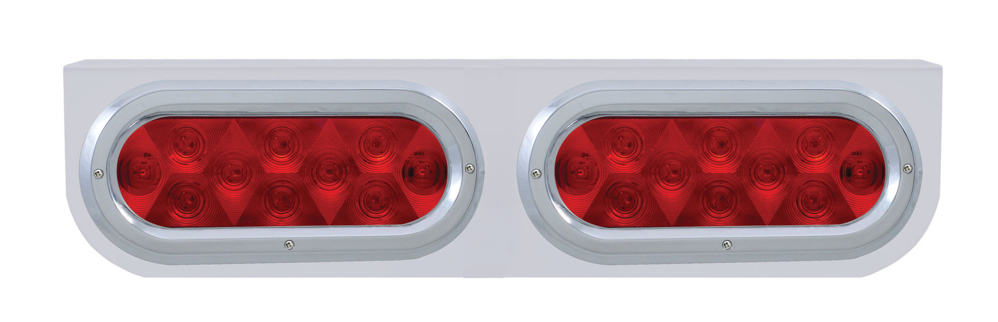 Stainless Steel Light Bracket W/ Two 10 Red Led Oval Light W/ Bezel - Red Lens