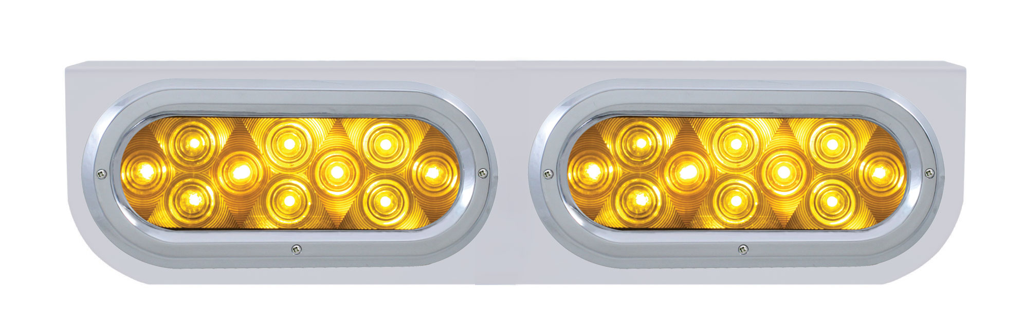 Stainless Steel Light Bracket W/ Two 10 Amber Led Oval Light W/ Bezel - Amber Lens