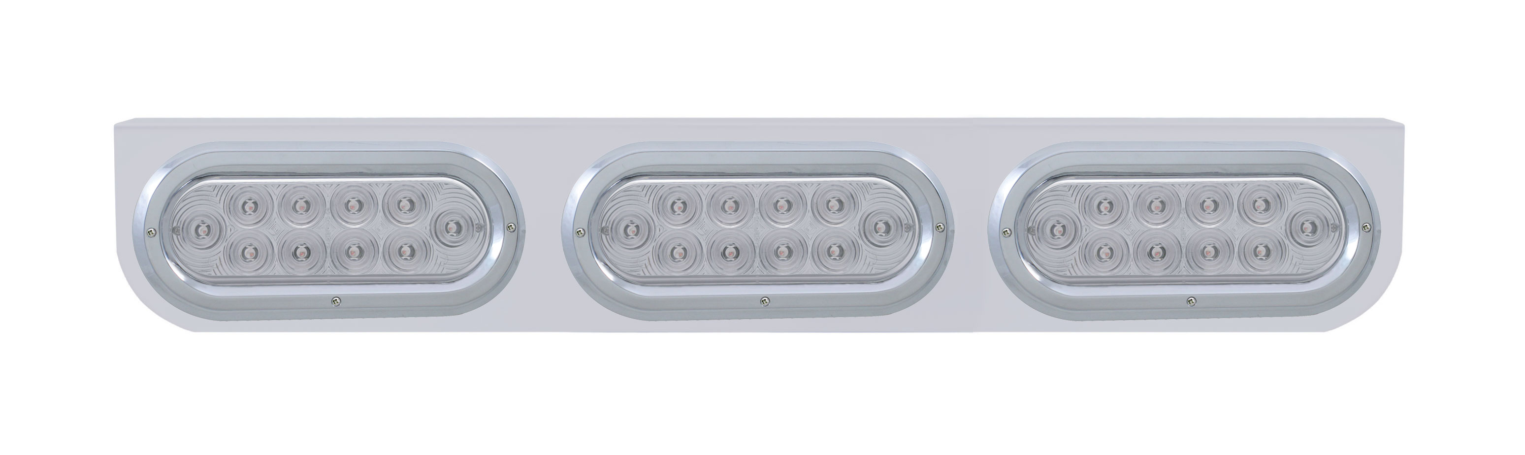 Stainless Steel Light Bracket W/ Two 10 Red Led Reflector Oval Light W/ Bezel - Clear Lens