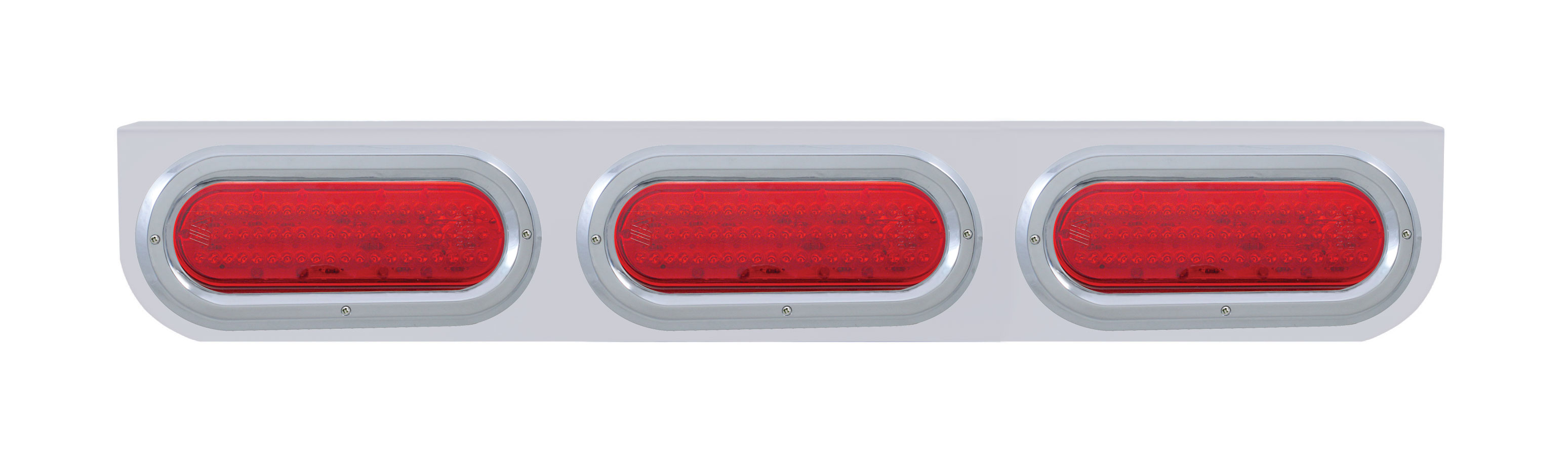 Stainless Steel Light Bracket W/ Three 60 Red Led Oval Light W/ Bezel - Red Lens