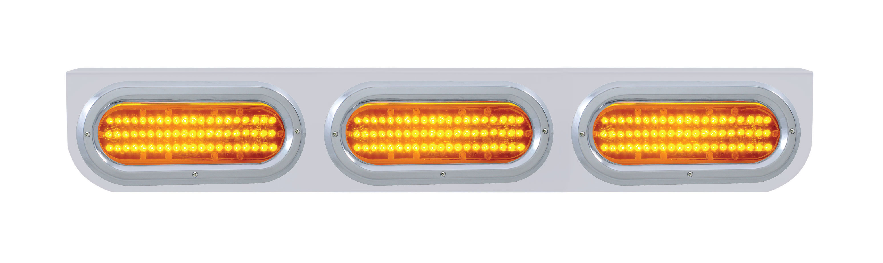 Stainless Steel Light Bracket W/ Three 60 Amber Led Oval Light W/ Bezel - Amber Lens