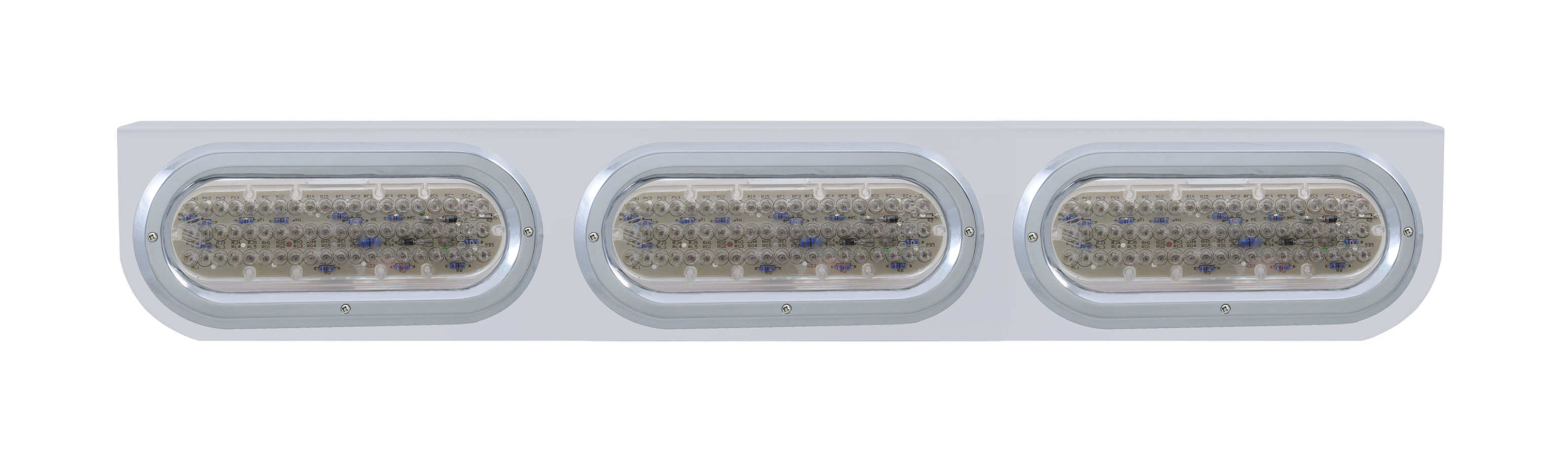 Stainless Steel Light Bracket W/ Three 60 Amber Led Oval Light W/ Bezel - Clear Lens