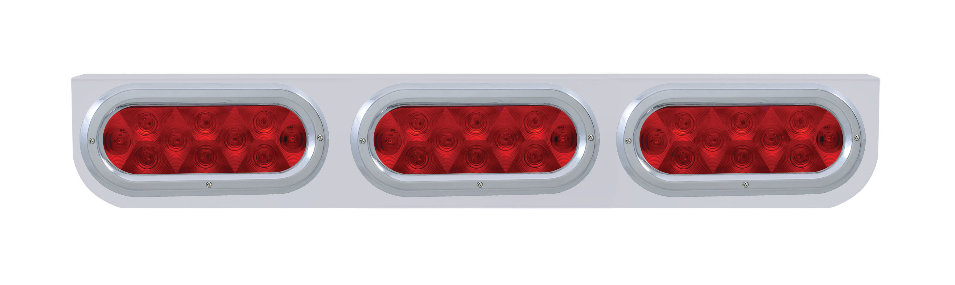 Stainless Steel Light Bracket W/ Three 10 Red Led Oval Light W/ Bezel - Red Lens