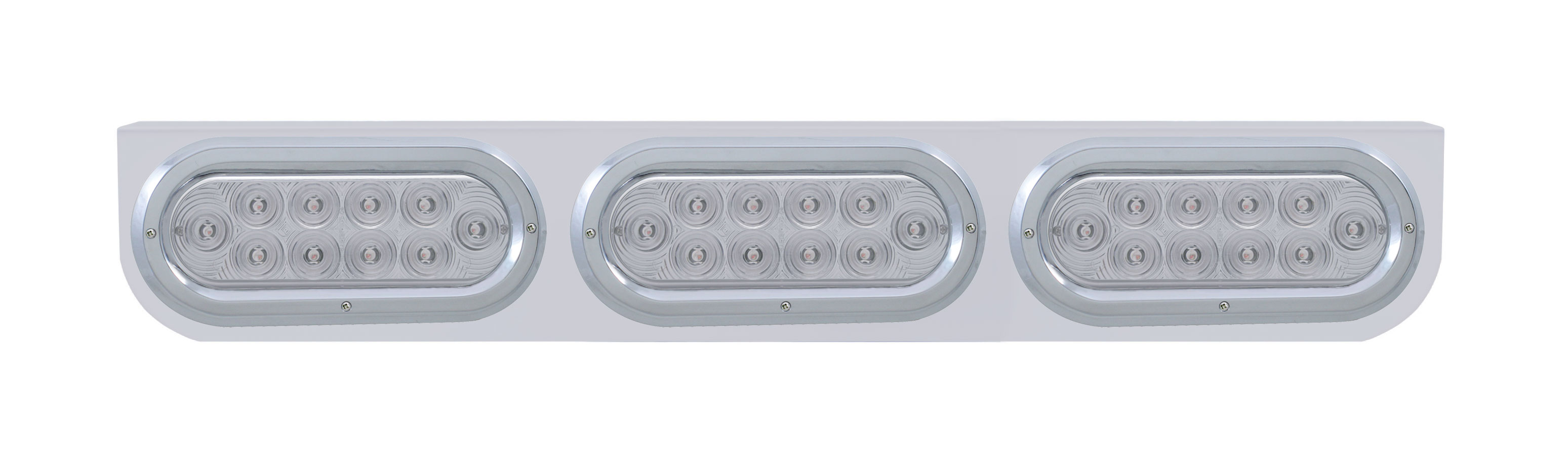 Stainless Steel Light Bracket W/ Three 10 Red Led Reflector Oval Light W/ Bezel - Clear Lens