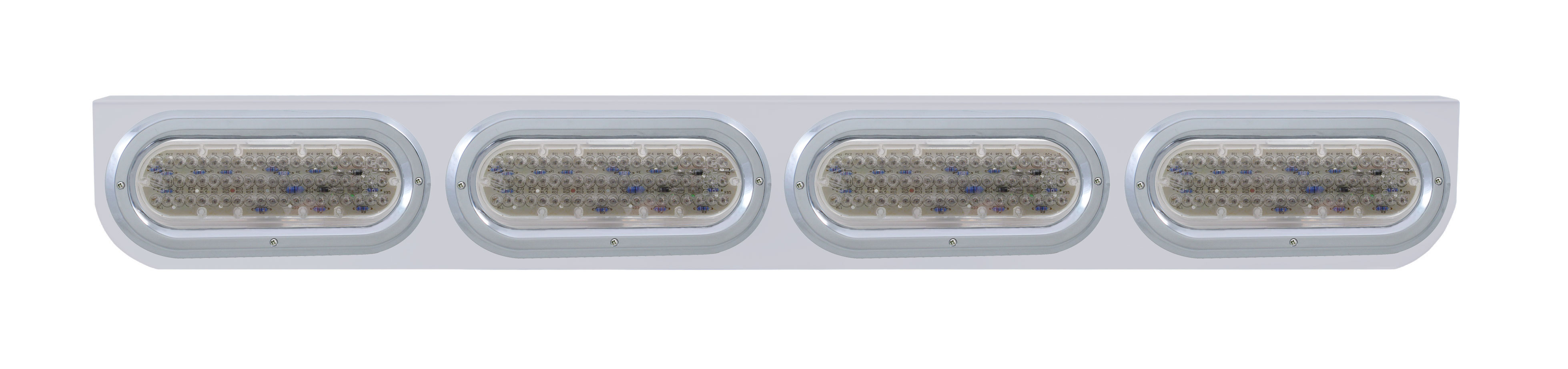 Stainless Steel Light Bracket W/ Four 60 Amber Led Oval Light W/ Bezel - Clear Lens