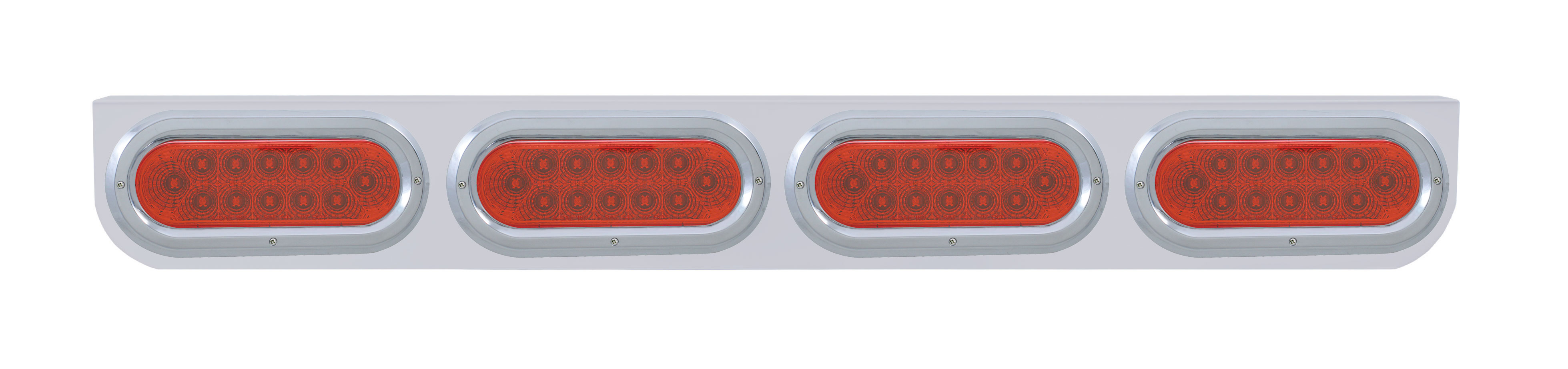 Stainless Steel Light Bracket W/ Four 12 Red Led Oval Light W/ Bezel - Red Lens