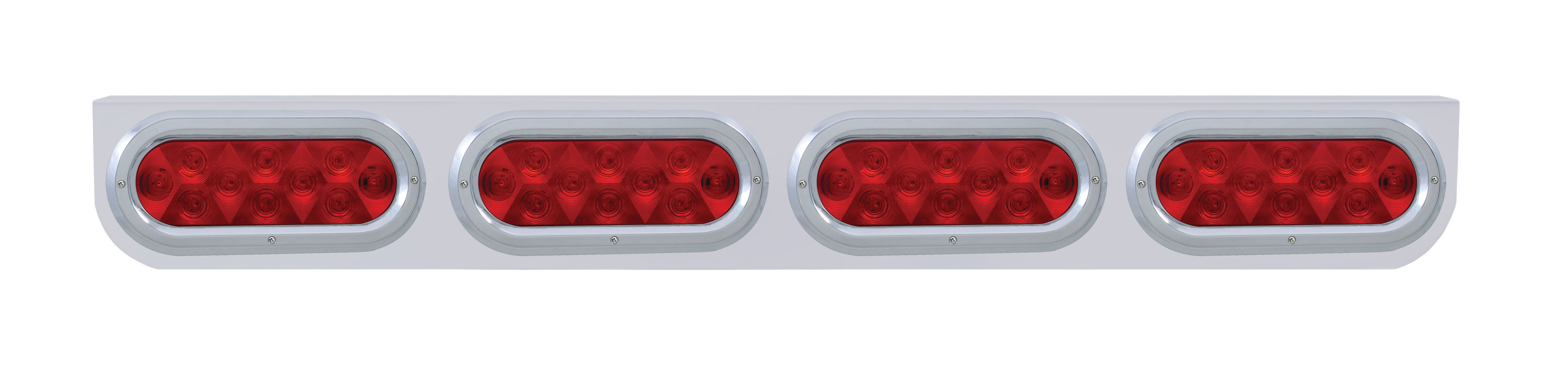 Stainless Steel Light Bracket W/ Four 10 Red Led Oval Light W/ Bezel - Red Lens