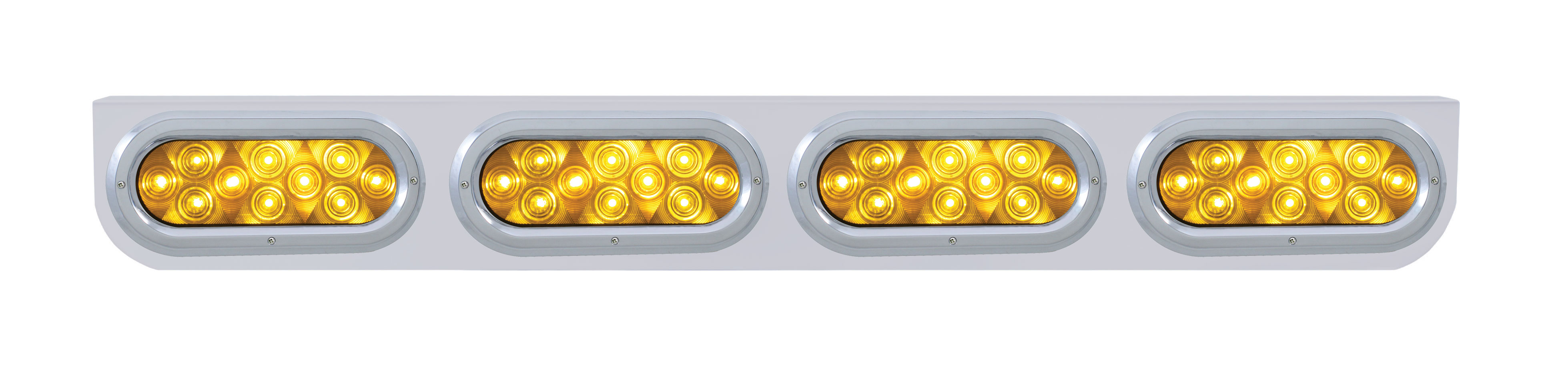 Stainless Steel Light Bracket W/ Four 10 Amber Led Oval Light W/ Bezel - Amber Lens