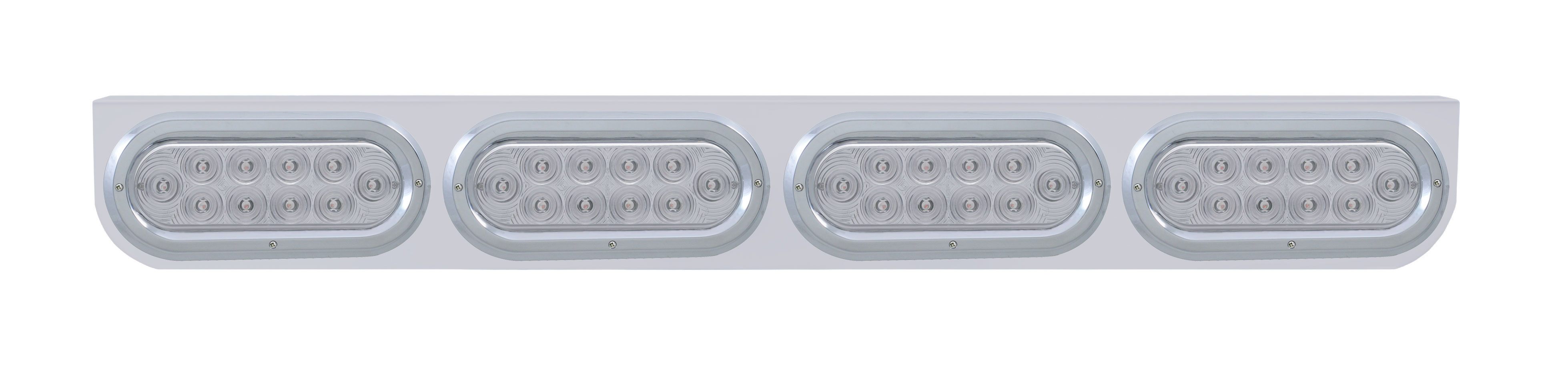 Stainless Steel Light Bracket W/ Four 10 Red Led Reflector Oval Light W/ Bezel - Clear Lens