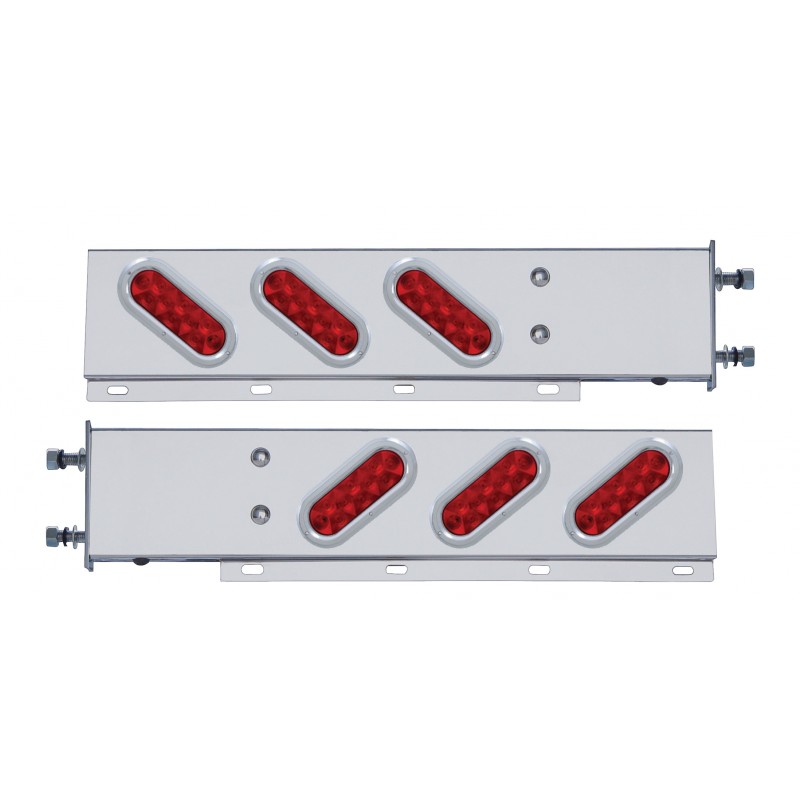 (2/Bulk) Stainless Steel Rear Light Bar With Six 10 Red Led Oval Red Lens Light With Flat Bezel - 3 3/4" Bolt Pattern