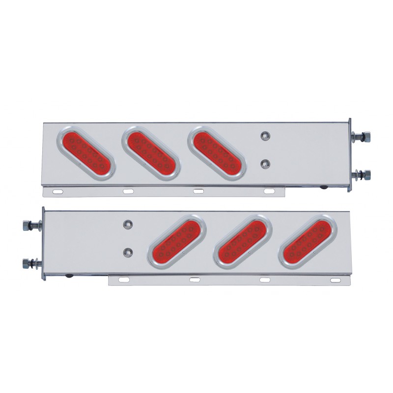 (2/Bulk) Stainless Steel Rear Light Bar With Six 12 Red Led Oval Red Lens Light With Flat Bezel - 3 3/4" Bolt Pattern