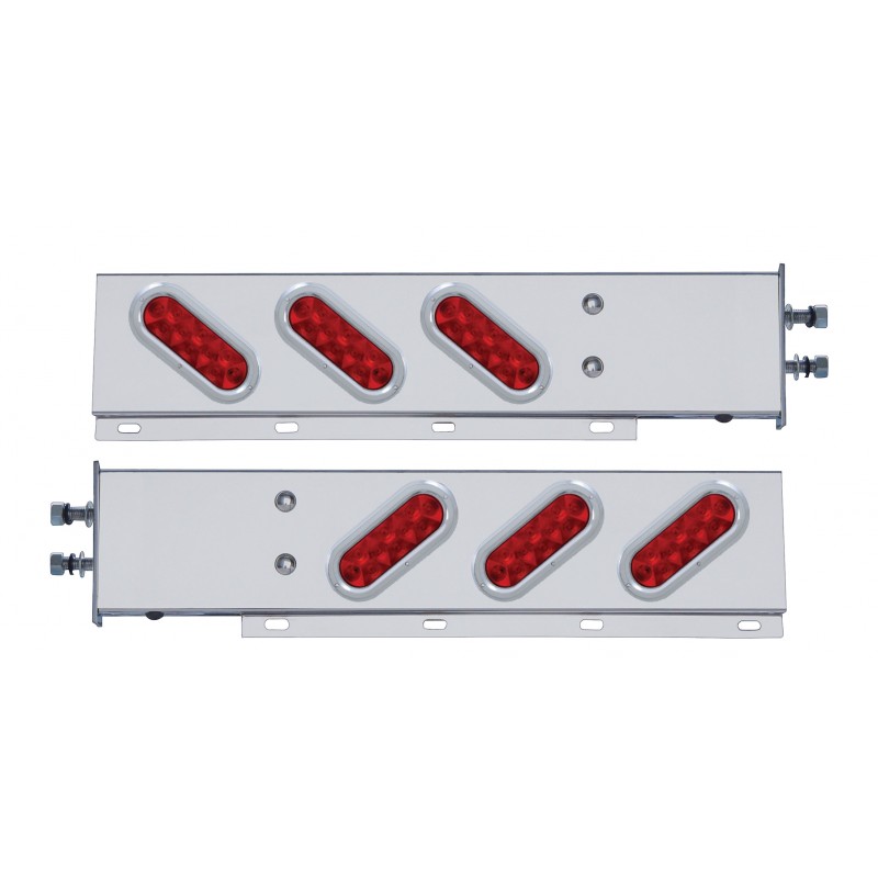 (2/Bulk) Stainless Steel Rear Light Bar With Six 10 Red Led Oval Red Lens Light With Flat Bezel - 2 1/2" Bolt Pattern