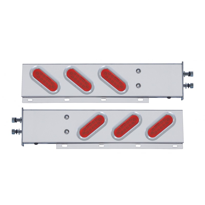 (2/Bulk) Stainless Steel Rear Light Bar With Six 12 Red Led Oval Red Lens Light With Flat Bezel - 2 1/2" Bolt Pattern