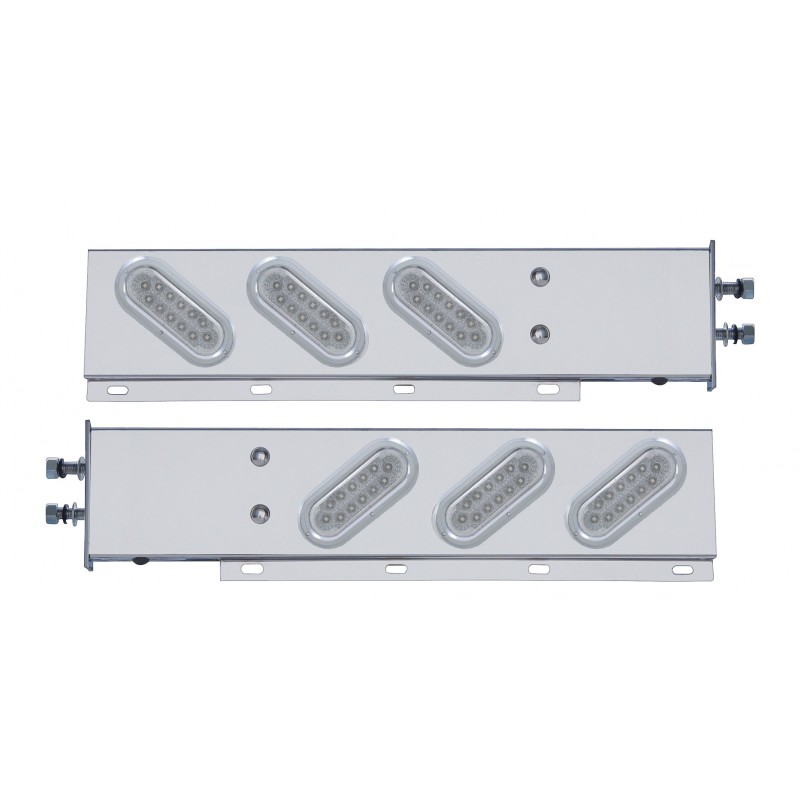 (2/Bulk) Stainless Steel Rear Light Bar With Six 12 Red Led Oval Clear Lens Light With Flat Bezel - 2" Bolt Pattern