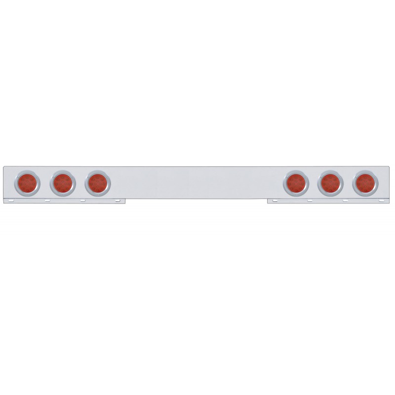 Stainless Steel Rear Light Bar W/ Six 12 Red Led 4" Reflector Light W/ Bezel - Red Lens
