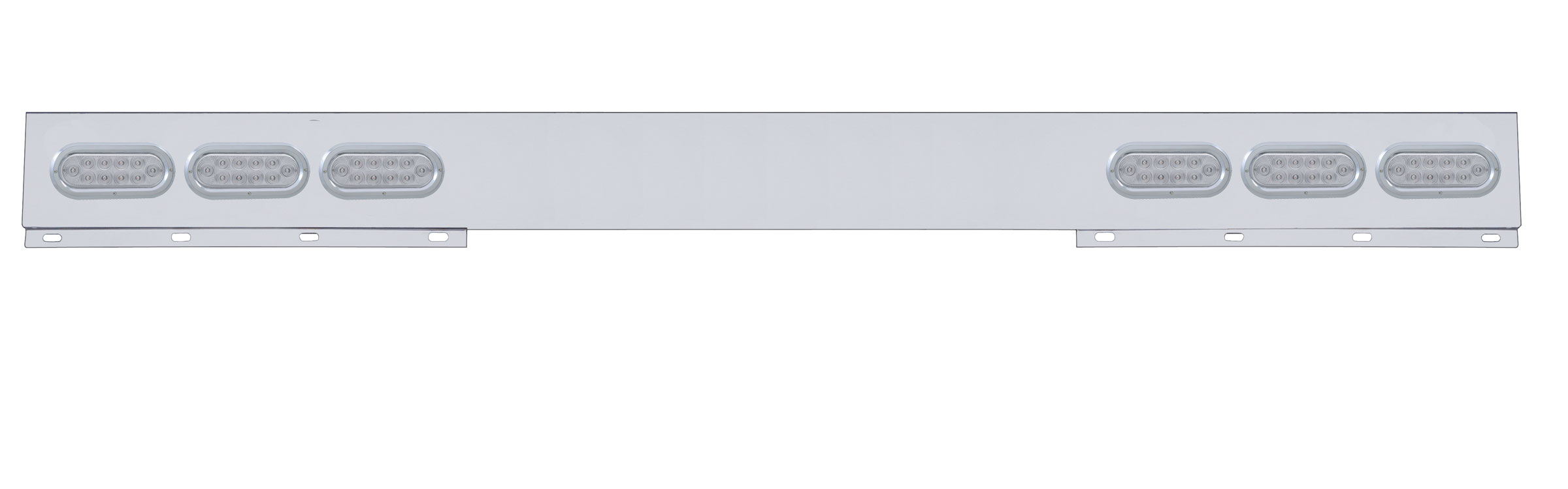 Stainless Steel Rear Light Bar W/ Six 10 Red Led Reflector Oval Light W/ Bezel - Clear Lens