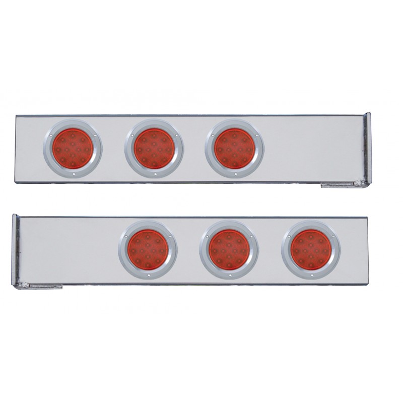 (2/Bulk) Chrome 2 Pcs. Rear Light Bar W/ Six 12 Led 4" Red Lens Reflector Light W/ Bezel - 4 Hole Flange Mount
