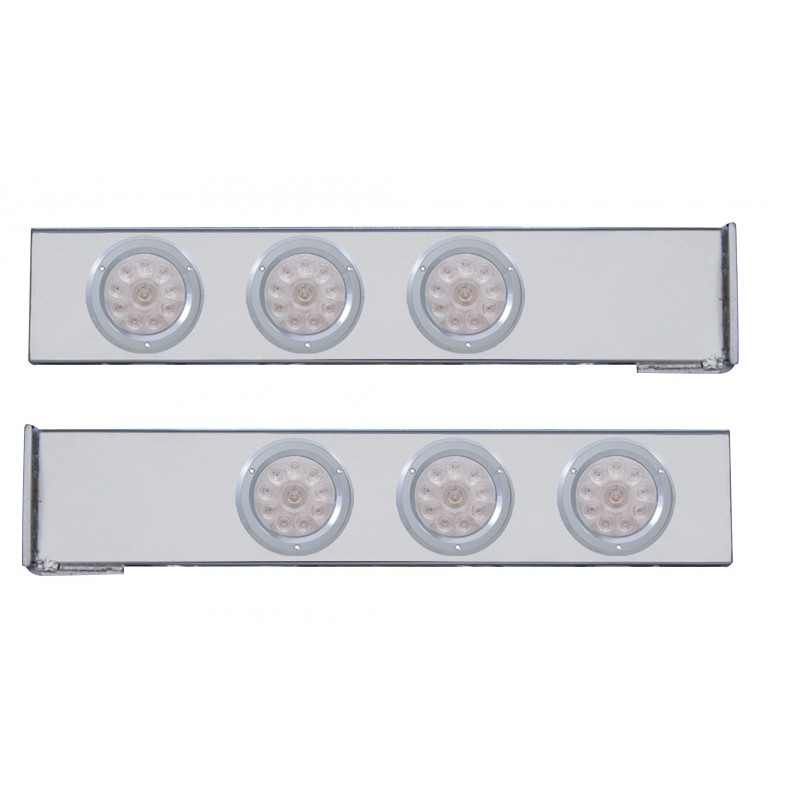 (2/Bulk) Chrome 2 Pcs. Rear Light Bar W/ Six 10 Led 4" Clear Lens Light W/ Bezel - 4 Hole Flange Mount