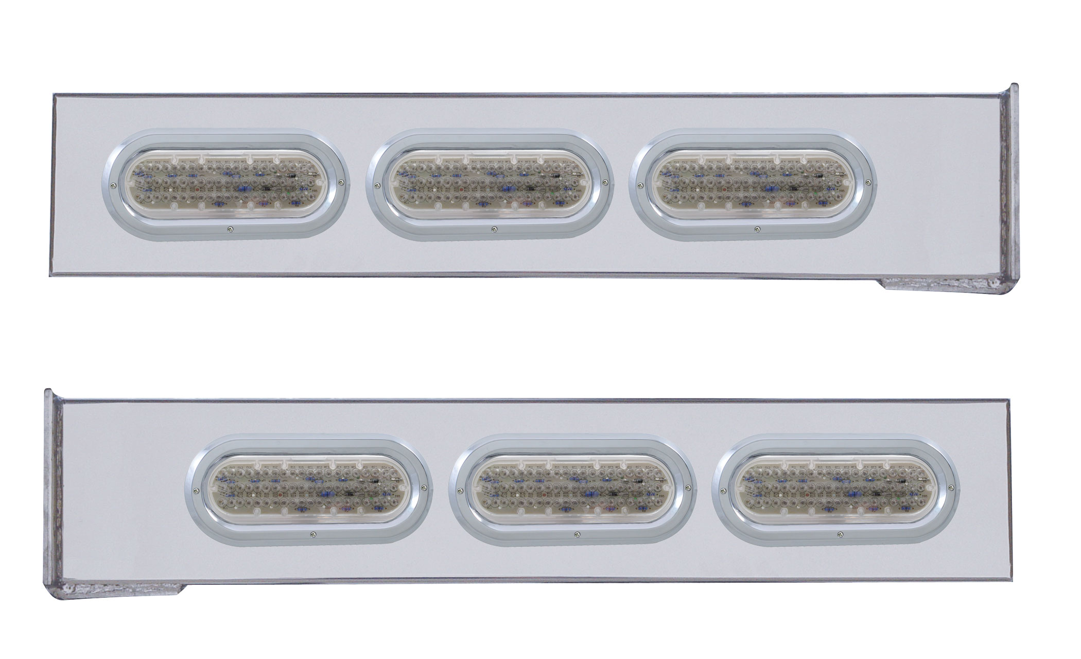 (2/Bulk) Stainless Steel 2 Pcs. Rear Light Bar W/ 6 Straight 60 Led Oval Clear Lens Light W/ Bezel - 4 Hole Flange Mount